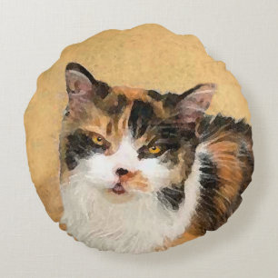 Calico Cat Painting - Cute Original Cat Art Rund Kudde