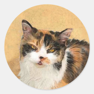 Calico Cat Painting - Cute Original Cat Art Runt Klistermärke