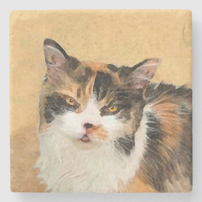 Calico Cat Painting - Cute Original Cat Art Stenunderlägg (Framsidan)