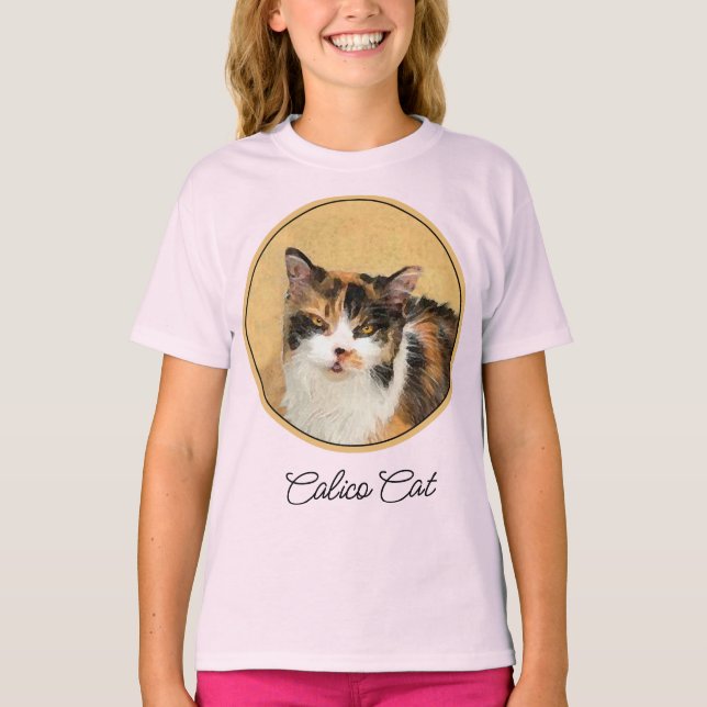 Calico Cat Painting - Cute Original Cat Art T-Shir T Shirt (Framsida)