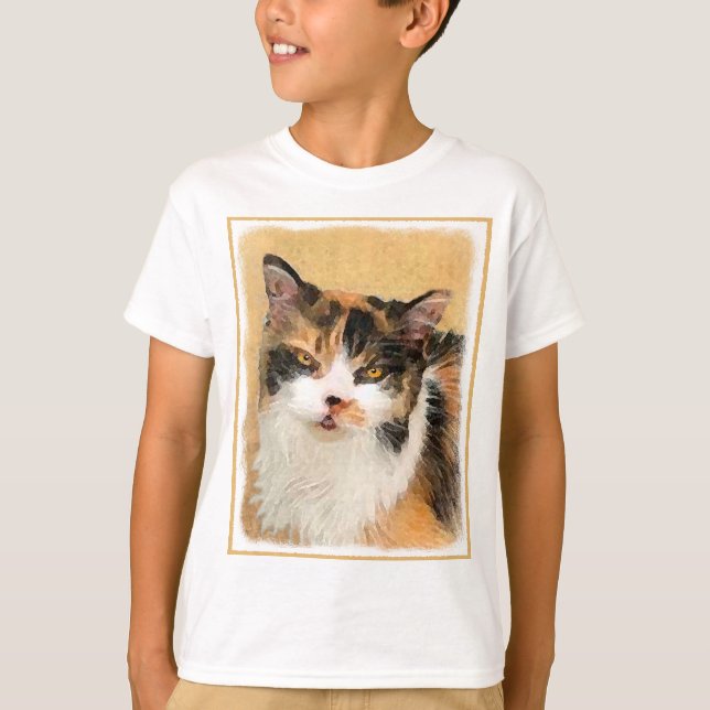 Calico Cat Painting - Cute Original Cat Art T Shirt (Framsida)