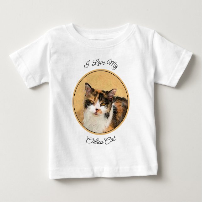 Calico Cat Painting - Cute Original Cat Art T Shirt (Framsida)