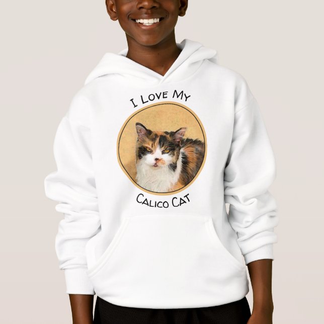 Calico Cat Painting - Cute Original Cat Art T Shirt (Framsida)