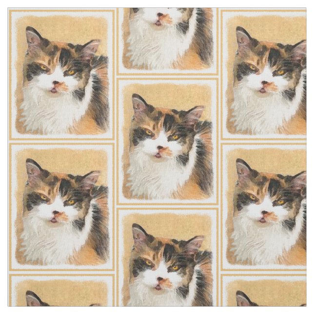 Calico Cat Painting - Cute Original Cat Art Tyg (Provkarta)