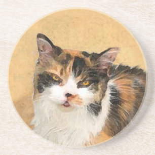 Calico Cat Painting - Cute Original Cat Art Underlägg Sandsten