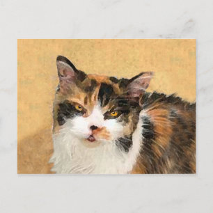 Calico Cat Painting - Cute Original Cat Art Vykort