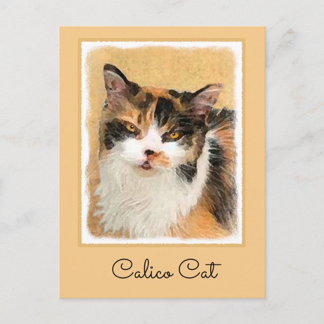 Calico Cat Painting - Cute Original Cat Art Vykort (Framsida)