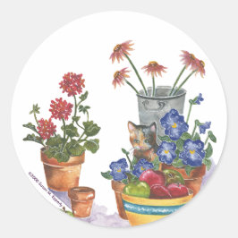 Calico Cat Pansies Apples Watercolor "Paloma" Runt Klistermärke