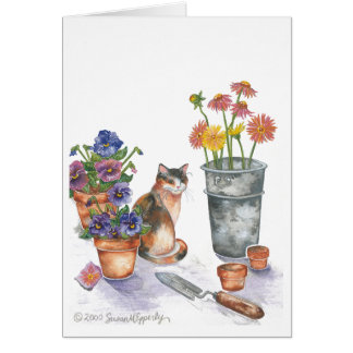 Calico Cat Pansies Daisys Vattenfärg "Don Juan" Hälsningskort
