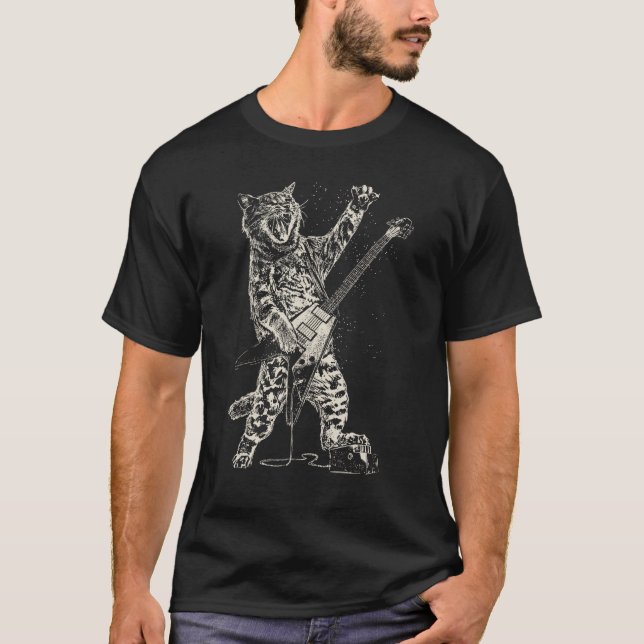 Calico Cat Playing Guitar Music Inspired T Shirt (Framsida)
