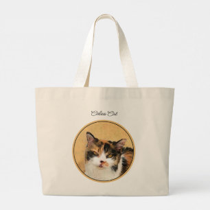 Calico Cat Porträtt målning Cute Original Art Jumbo Tygkasse