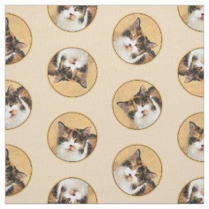 Calico Cat Porträtt målning Cute Original Art Tyg