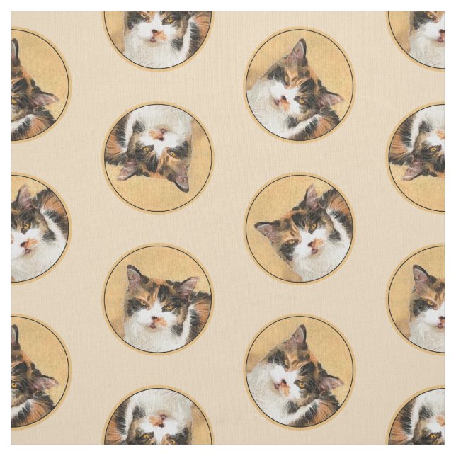 Calico Cat Porträtt målning Cute Original Art Tyg (Provkarta)
