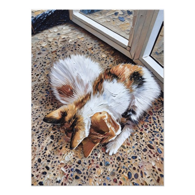 Calico Cat Relaxating Peacely on Textured ground Fototryck (Framsidan)