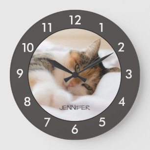 Calico Cat Resting Anpassningsbar Large Clock Stor Klocka