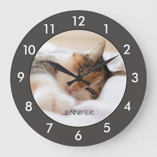 Calico Cat Resting Anpassningsbar Large Clock Stor Klocka (Framsida)