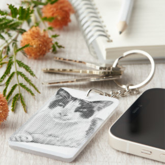 Calico Cat Retro Halftone Nyckelring