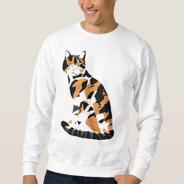 Calico cat sitta lång ärmad tröja (Framsida)