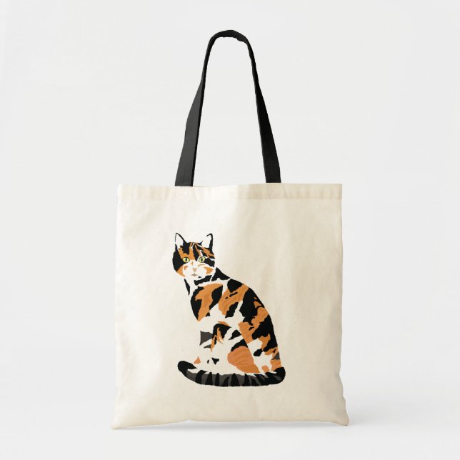Calico cat sitta tygkasse (Framsidan)