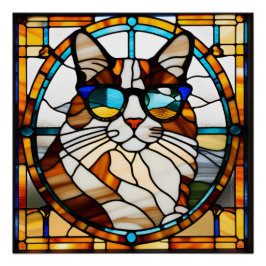 Calico Cat Stached Glass Perfect Poster