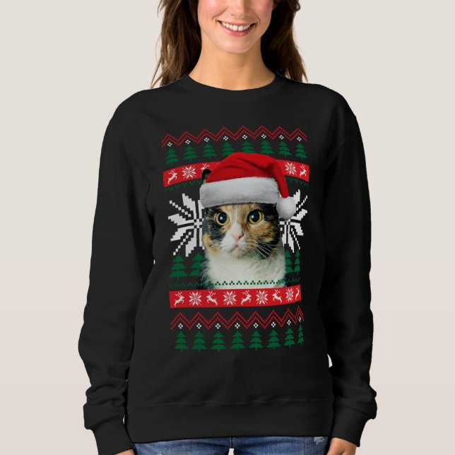 Calico Cat Ugly jul Sweater Stil Santa Hat T Shirt (Framsida)