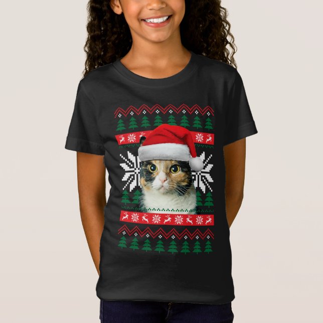 Calico Cat Ugly jul Sweater Stil Santa Hat T Shirt (Framsida)