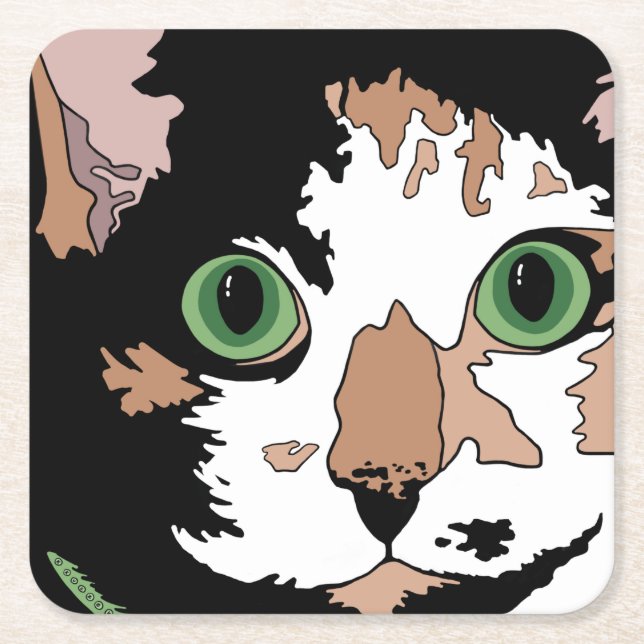 Calico Cat Underlägg Papper Kvadrat (Framsidan)