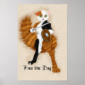 Calico Cat Warrior Grimalkin med Sword and Shield Poster