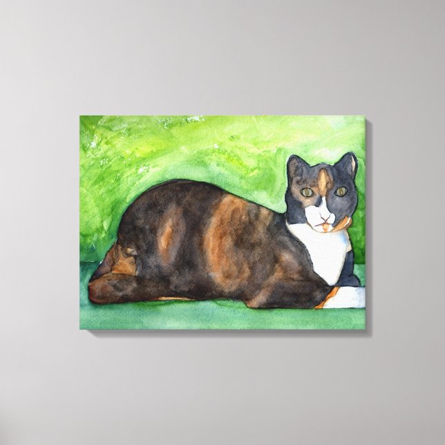 Calico Cat Watercolor Painting Canvas Art (Framsida)