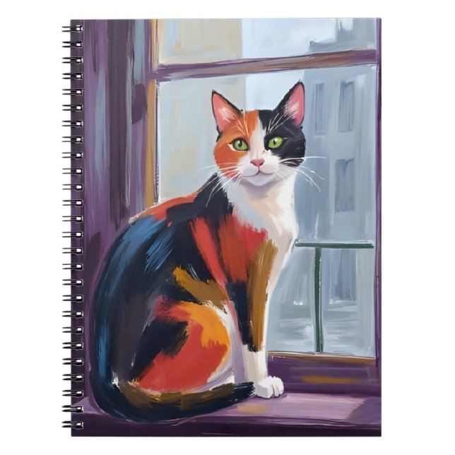 Calico Cat | Watercolor Windowsill Pet Anteckningsbok (Framsidan)
