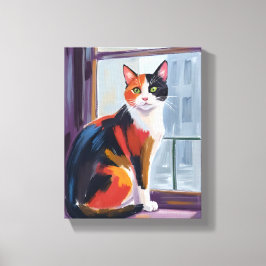Calico Cat | Watercolor Windowsill Pet Canvastryck