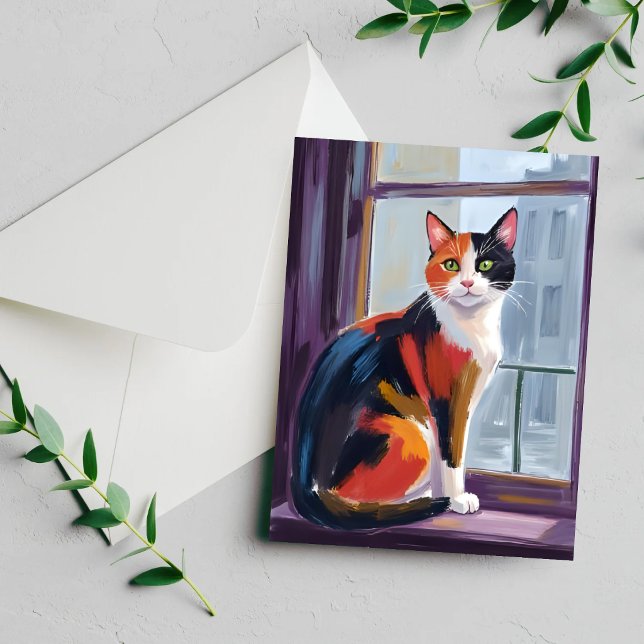 Calico Cat | Watercolor Windowsill Pet Card (Skapare uppladdad)