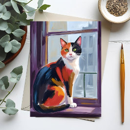 Calico Cat | Watercolor Windowsill Pet Vykort