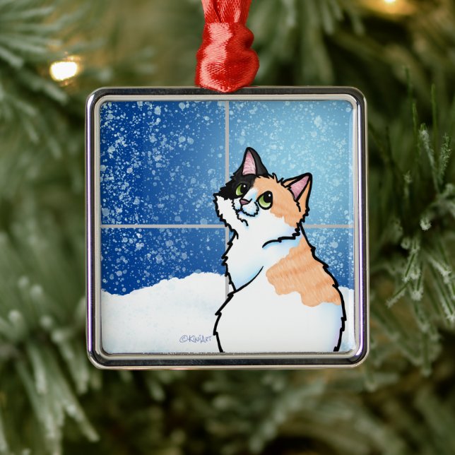 Calico Cat Window Metall Ornament (Träd)