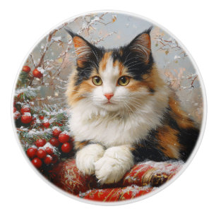 Calico Cat Winter Scene-målning Knopp
