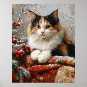 Calico Cat Winter Scene-målning Poster