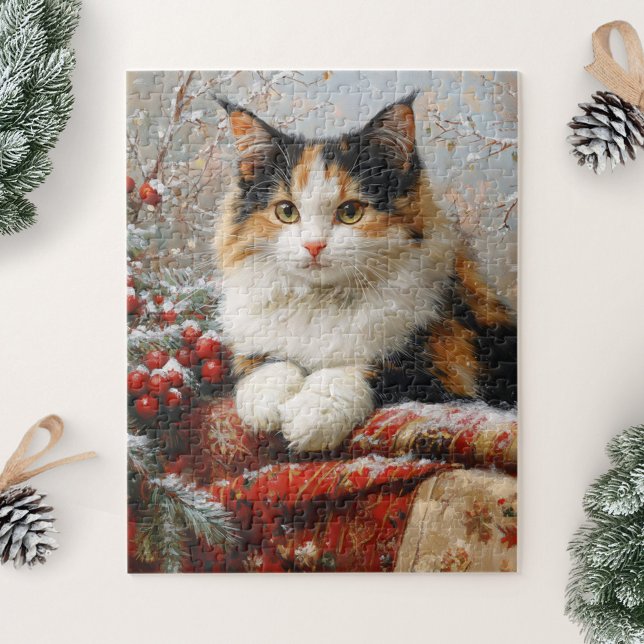 Calico Cat Winter Scene-målning Pussel (Skapare uppladdad)