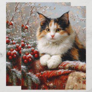 Calico Cat Winter Scene Scrapbook Papper