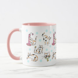 Calico Cats 11 oz. Rosa, Vita keramiska Mugg
