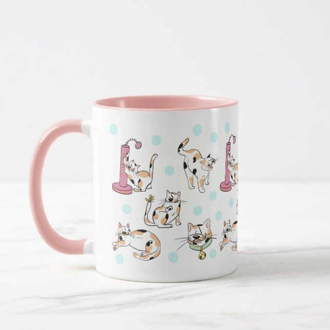 Calico Cats 11 oz. Rosa, Vita keramiska Mugg (Vänster)