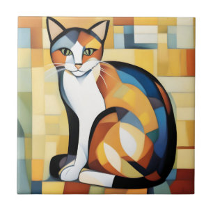 Calico Cubism A Kattdjur Kakelplatta