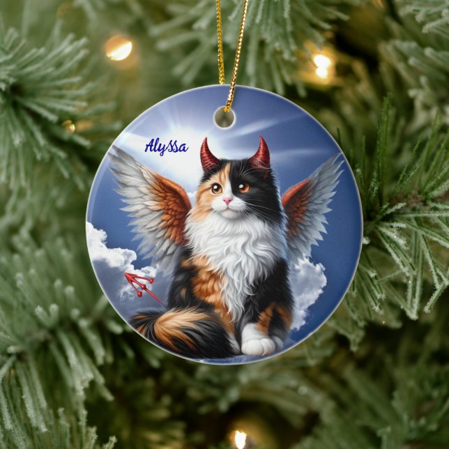 Calico Demon och Angel Cat Julgransprydnad Keramik (Träd)