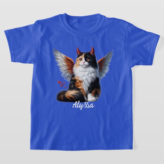 Calico Demon och Angel Cat T Shirt (Laydown)