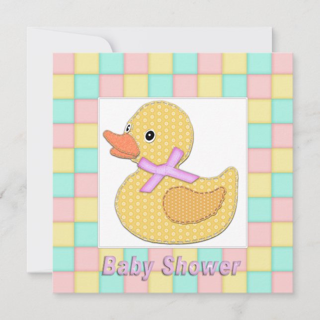 Calico Duckling Rosa Bow Pastel Squares Shower A Inbjudningar (Framsida)