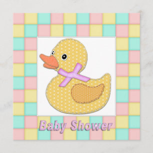 Calico Duckling Rosa Bow Pastel Squares Shower A Inbjudningar