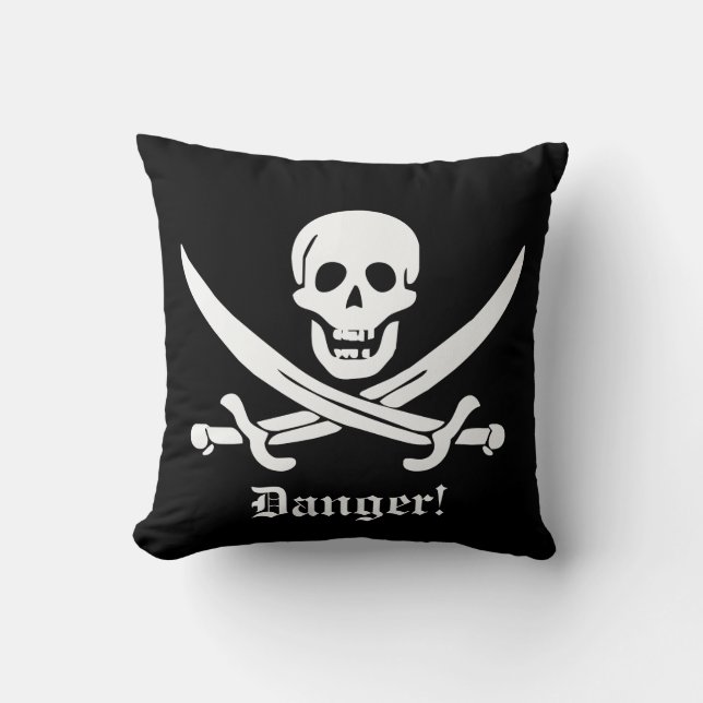 Calico Jack Pirat Flagga Skull och Cutlass Varning Kudde (Framsida)