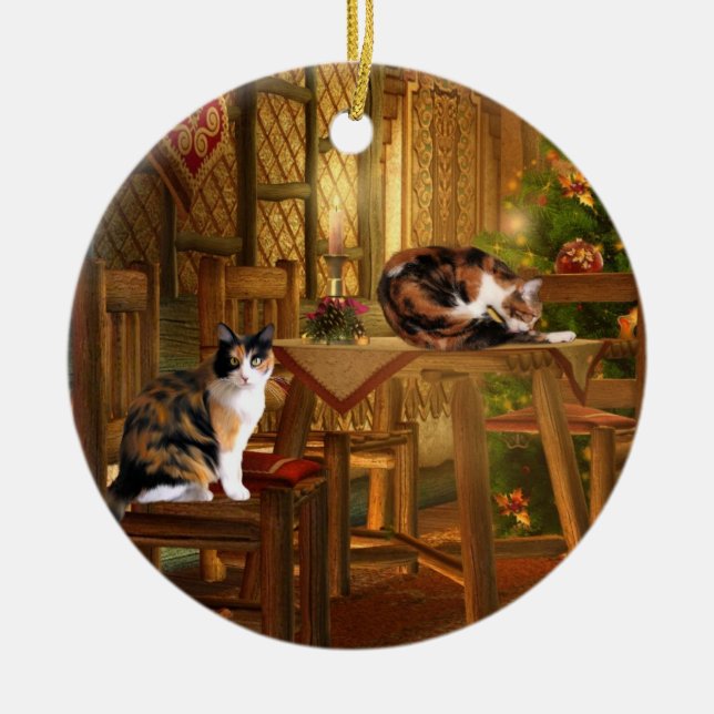 Calico kattunge jul julgransprydnad keramik (Framsidan)