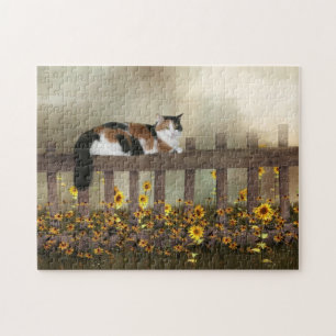 Calico kattunge och blommor pussel