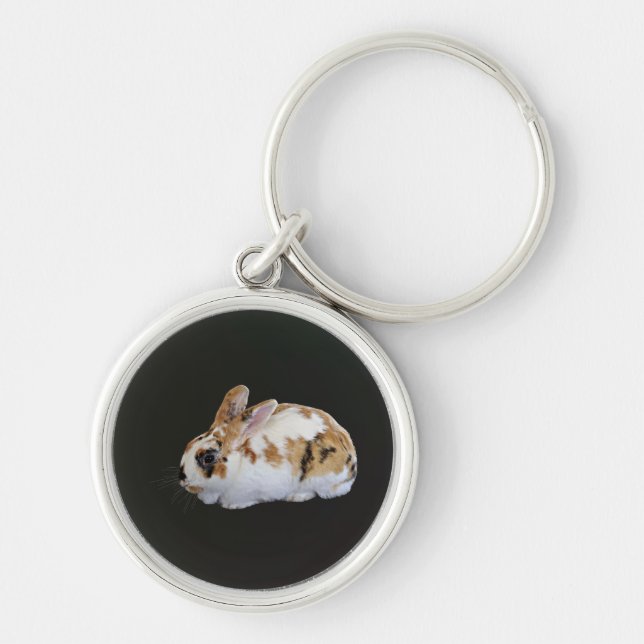 Calico Rabbit Rund Silverfärgad Nyckelring (Framsidan)