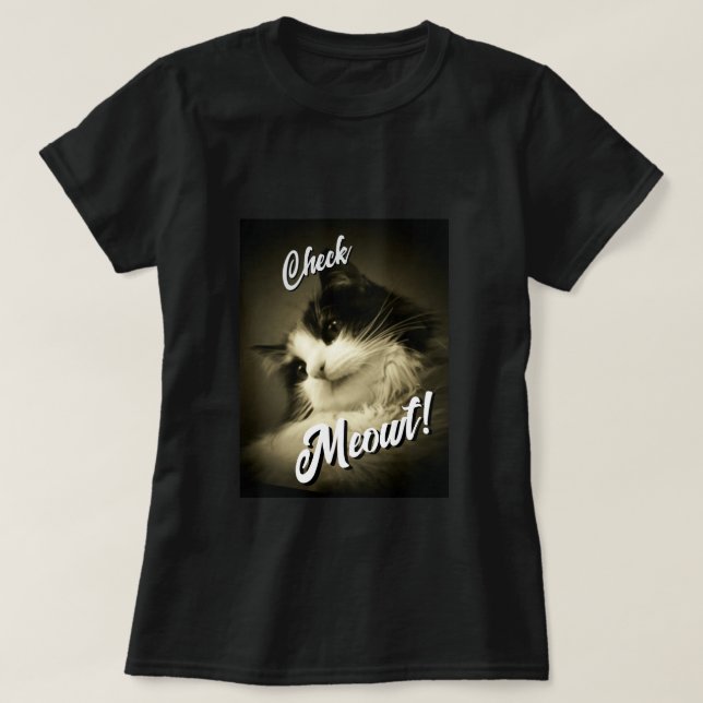 Calico säger Check Meowt T Shirt (Design framsida)